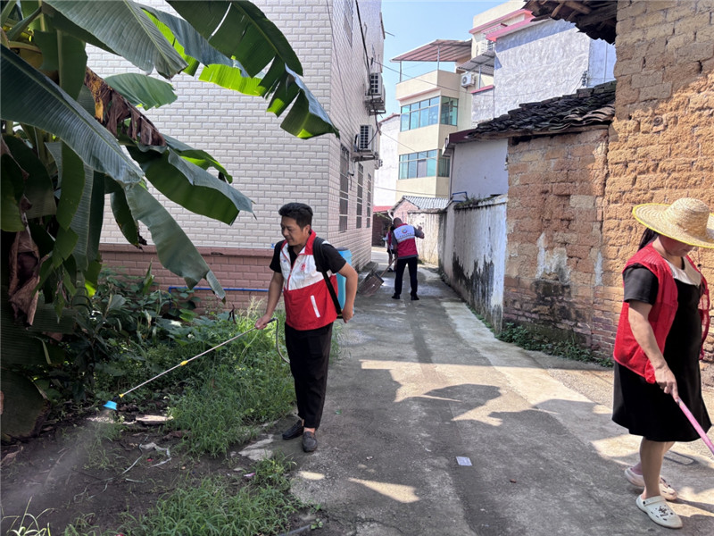 西河镇田心村党员志愿者开展消杀并打扫卫生.jpg