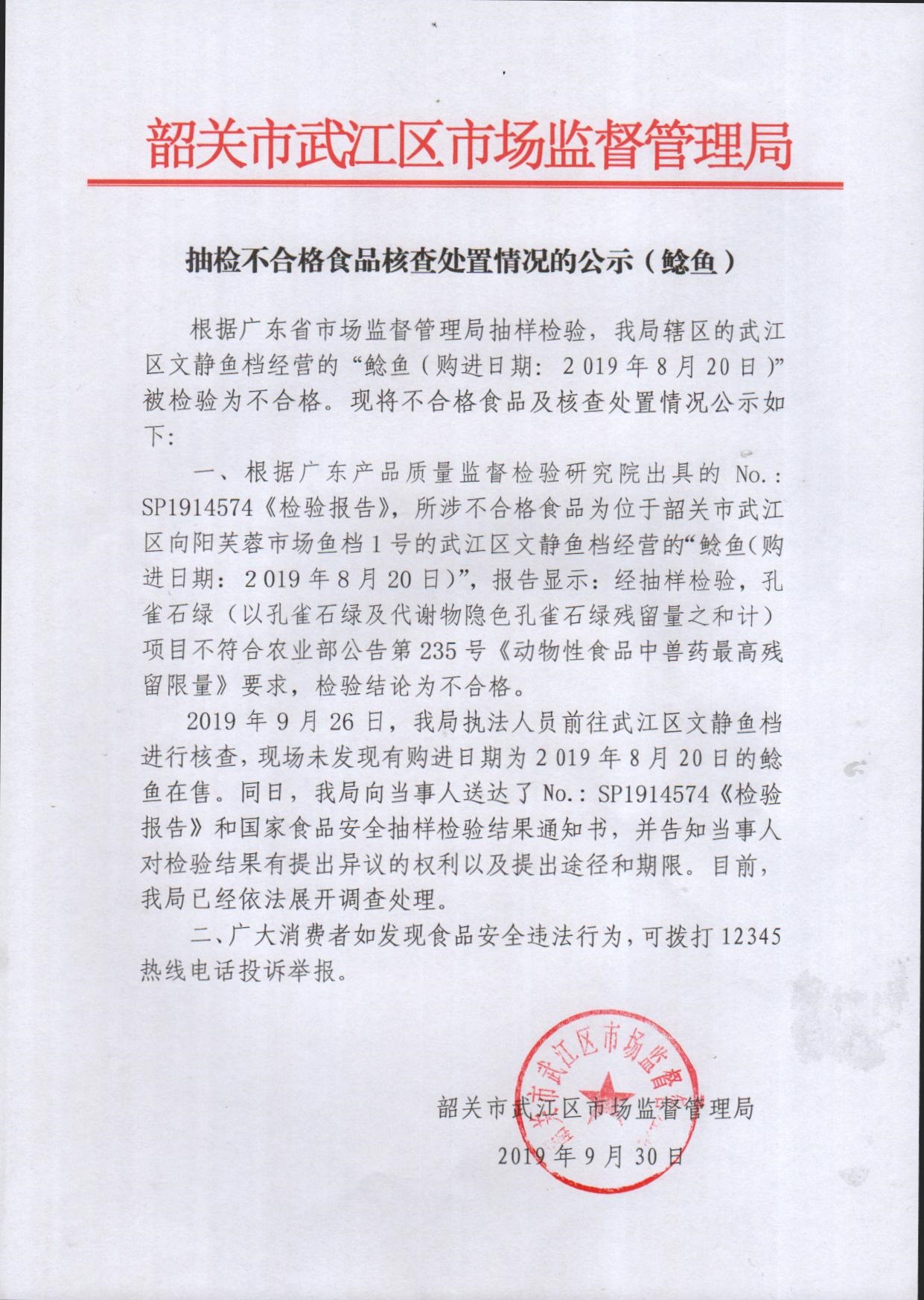 抽检不合格食品核查处置情况的公示（鲶鱼）.jpg