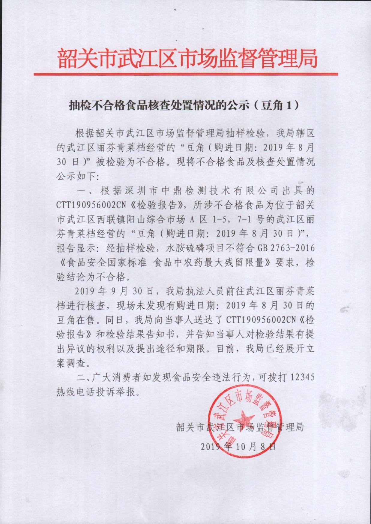 抽检不合格食品核查处置情况的公示（豆角）.jpg